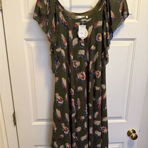 Patrizia Luca Olive Feather Maxi Dress